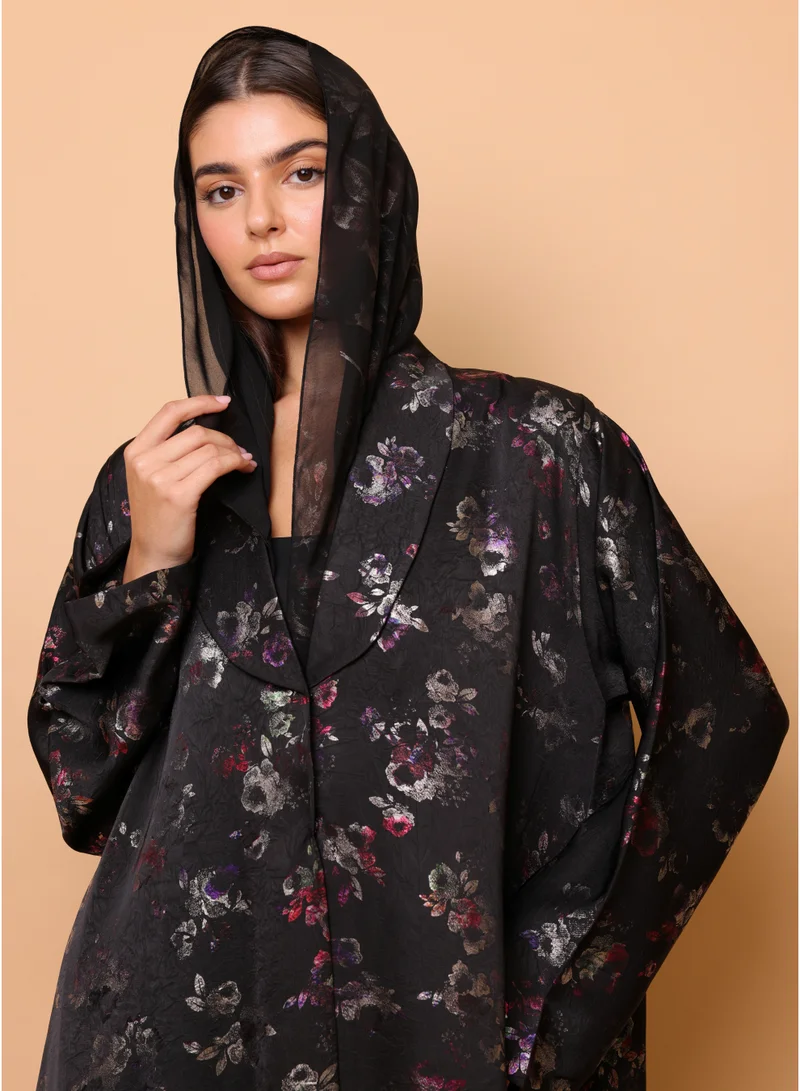 IKKXA Jewel Bloom Printed Abaya ABY1239 Black